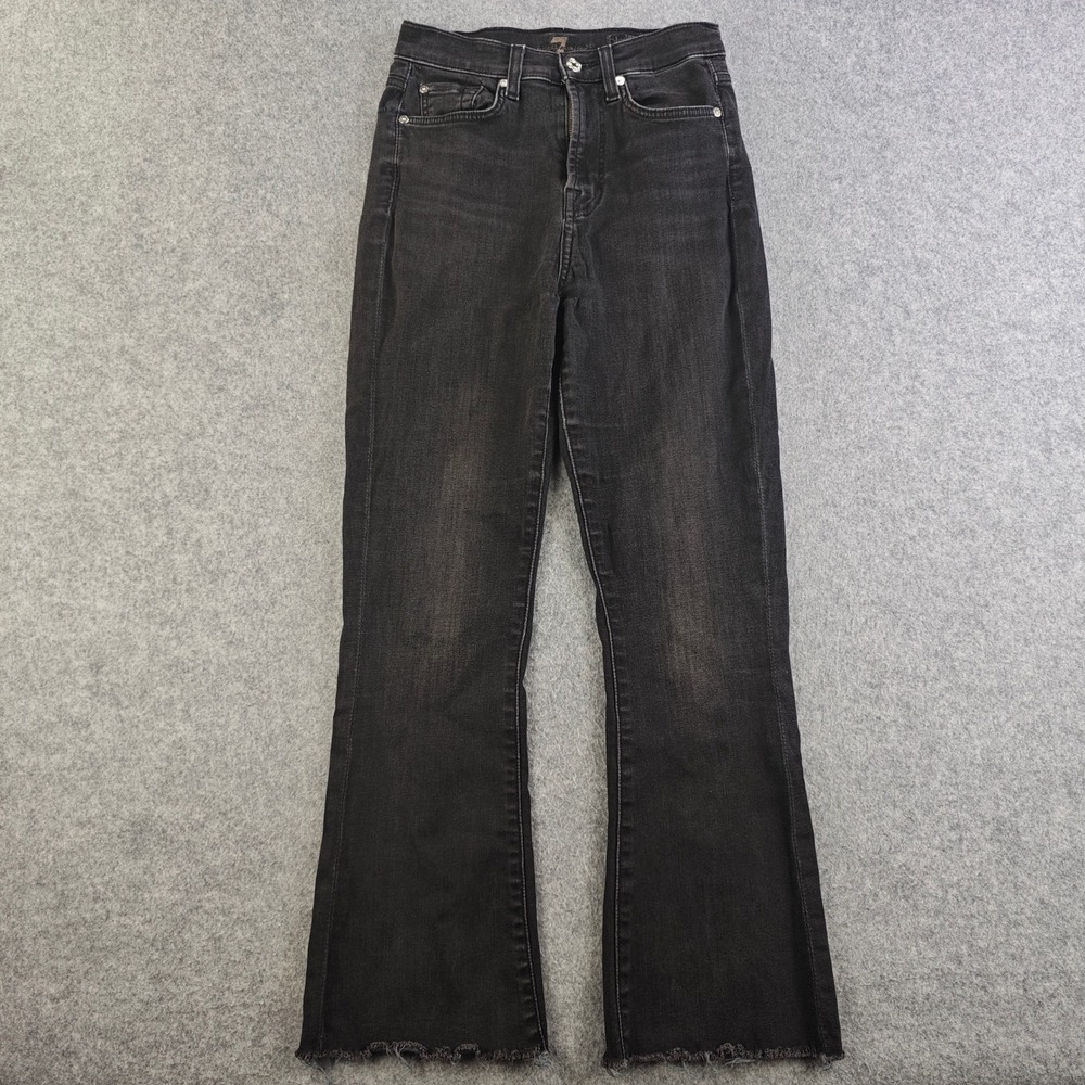 7 For All Mankind High Waist Slim Kick Jeans Black Raw Hem Size Women's 25